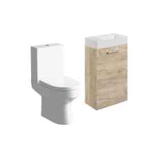 Pilton 410mm Wall Hung Unit and Basin with Close Coupled Toilet in Oak